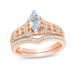 Marquise Aquamarine and 1/5 CT. T.W. Diamond Bridal Set in 10K Rose Gold
