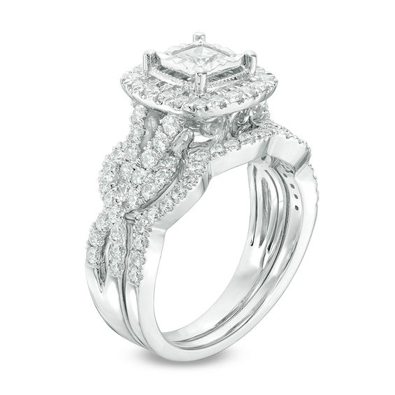 1-1/2 CT. T.w. Princess-Cut Diamond Frame Vintage-Style Twist Bridal Set in 14K White Gold