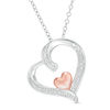 Thumbnail Image 1 of Diamond Accent Tilted Double Heart Pendant in Sterling Silver with 14K Rose Gold Plate
