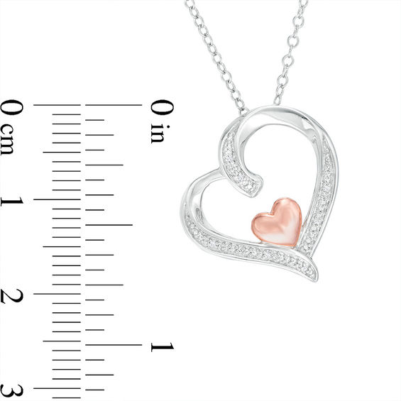 Diamond Accent Tilted Double Heart Pendant in Sterling Silver with 14K Rose Gold Plate