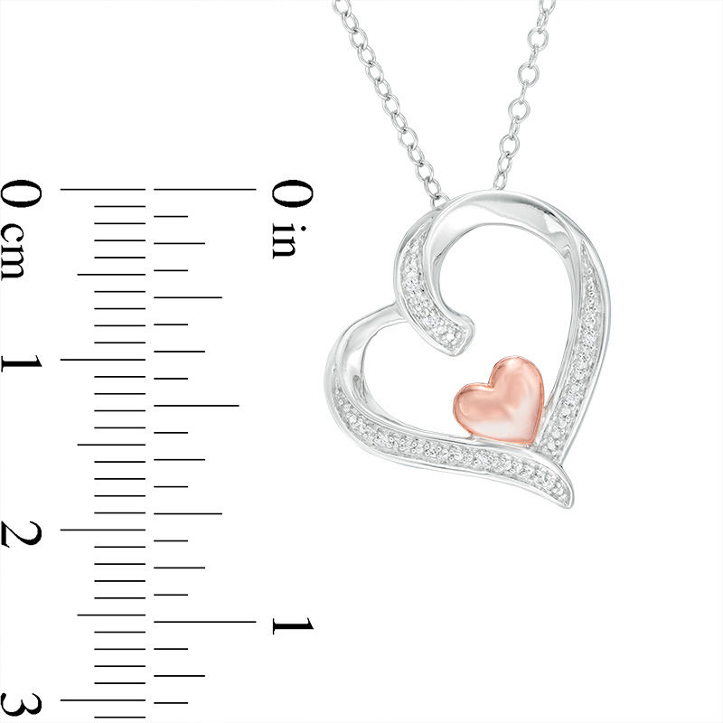 Diamond Accent Tilted Double Heart Pendant in Sterling Silver with 14K Rose Gold Plate