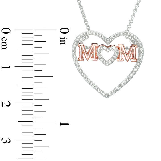 Diamond Accent Mom Double Heart Pendant in Sterling Silver with 14K Rose Gold Plate