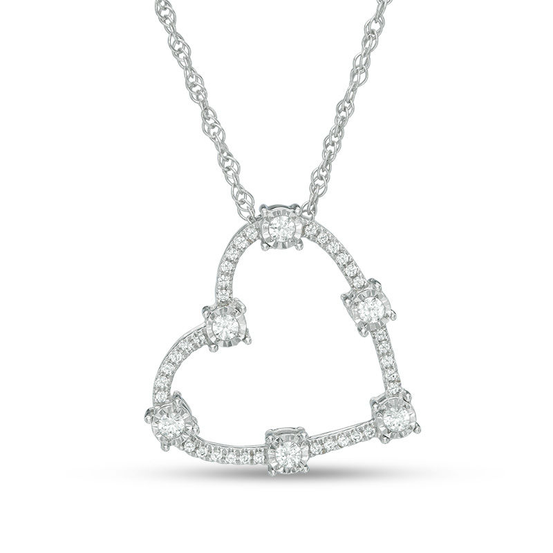 Main Image 1 of 1/5 CT. T.W. Diamond Station Heart Pendant in 10K White Gold