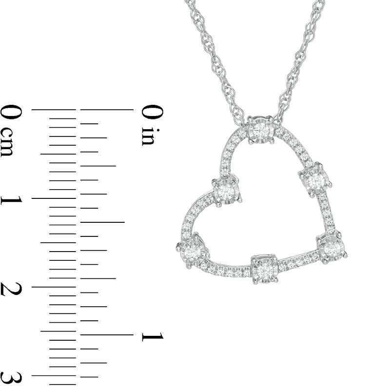 Main Image 2 of 1/5 CT. T.W. Diamond Station Heart Pendant in 10K White Gold