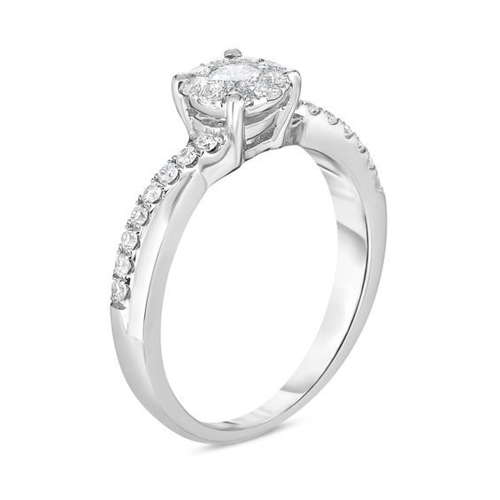 1/2 CT. T.W. Diamond Frame Twist Shank Engagement Ring in 10K White ...