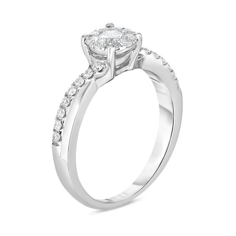 1/2 CT. T.W. Diamond Frame Twist Shank Engagement Ring in 10K White Gold