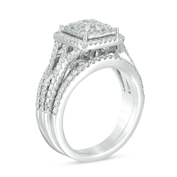 7/8 CT. T.w. Princess-Cut Diamond Frame Twist Bridal Set in 14K White Gold