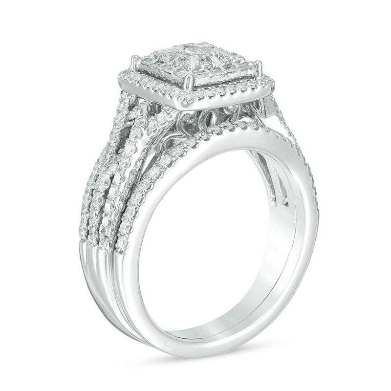 Main Image 2 of 7/8 CT. T.W. Princess-Cut Diamond Frame Twist Bridal Set in 14K White Gold