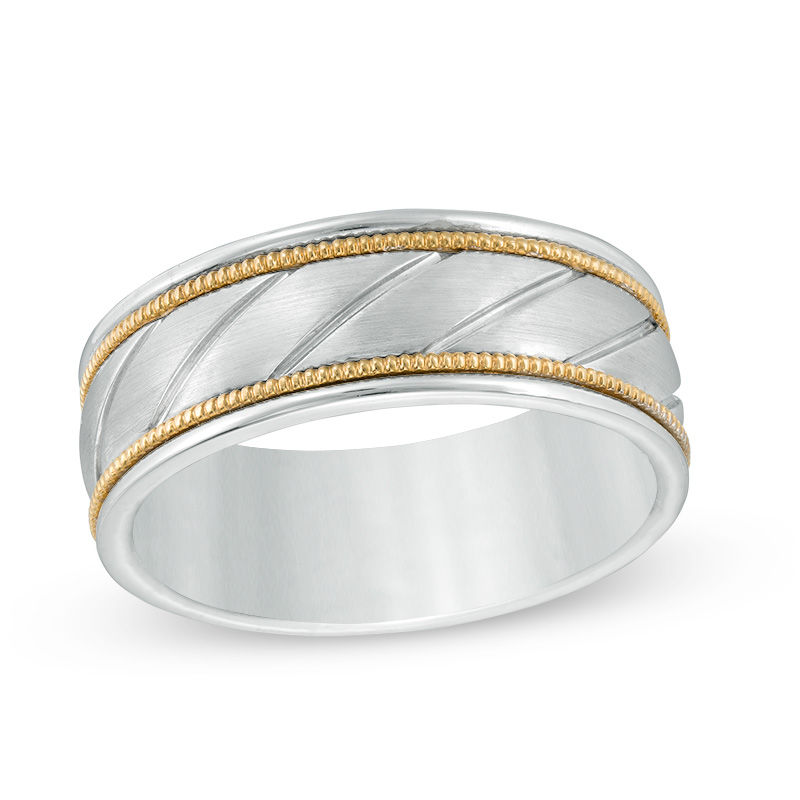 Main Image 1 of 8.0mm Comfort Fit Slant Groove Wedding Band in 10K Two-Tone Gold - Size 10