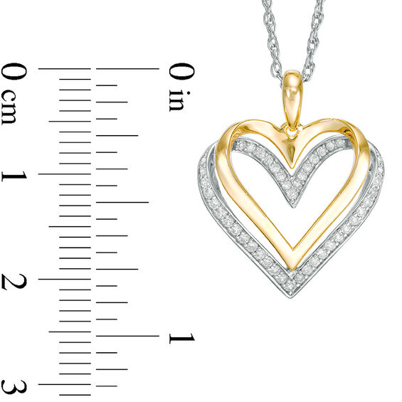 Lab-Created White Sapphire Layered Heart Pendant in Sterling Silver and 14K Gold Plate