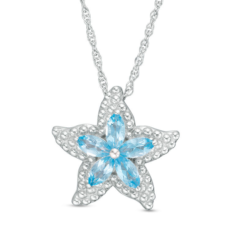 Main Image 1 of Marquise Swiss Blue Topaz Beaded Edge Starfish Pendant in Sterling Silver