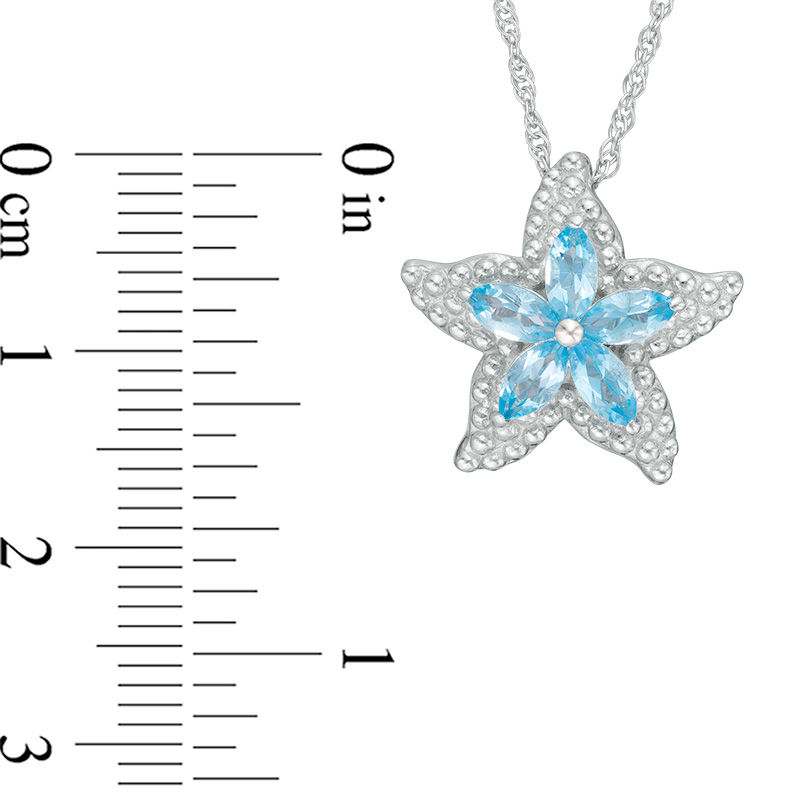 Main Image 2 of Marquise Swiss Blue Topaz Beaded Edge Starfish Pendant in Sterling Silver