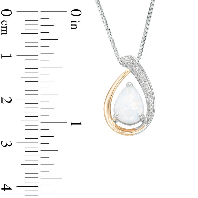 Main Image 2 of Pear-Shaped Lab-Created Opal and Diamond Accent Teardrop Pendant in Sterling Silver and 14K Gold