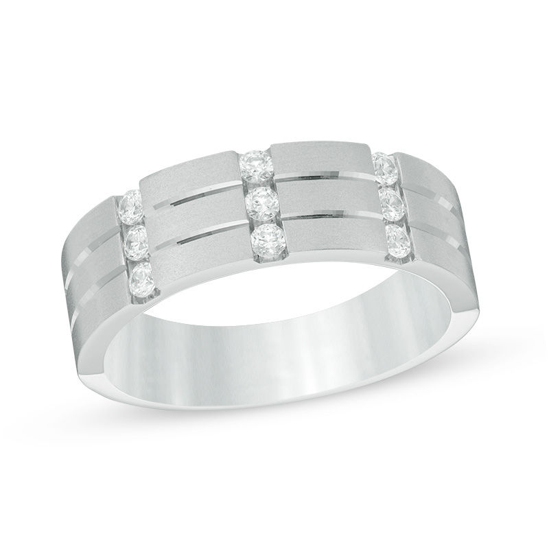 Men's 1/3 CT. T.W. Diamond Nine Stone Anniversary Band in 10K White Gold