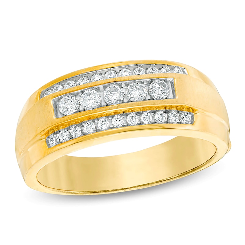 Main Image 1 of 1/2 CT. T.W. Diamond Three Row Satin Band in 10K Gold