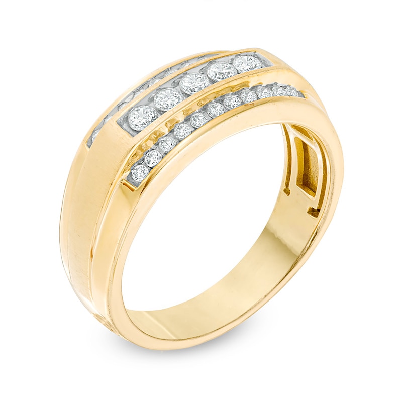 Main Image 2 of 1/2 CT. T.W. Diamond Three Row Satin Band in 10K Gold
