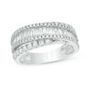 Thumbnail Image 1 of 1-1/5 CT. T.W. Baguette and Round Diamond Layered Crossover Band in 14K White Gold