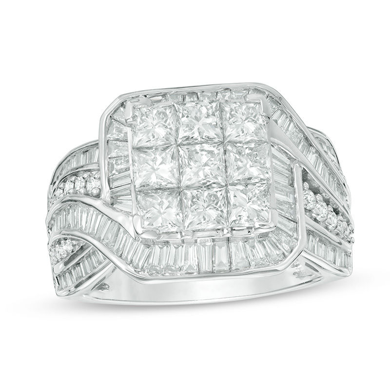 Main Image 1 of 3 CT. T.W. Princess-Cut Composite Diamond Bypass Frame Engagement Ring in 14K White Gold