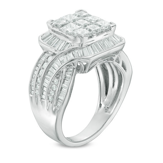 3 CT. T.w. Princess-Cut Composite Diamond Bypass Frame Engagement Ring in 14K White Gold