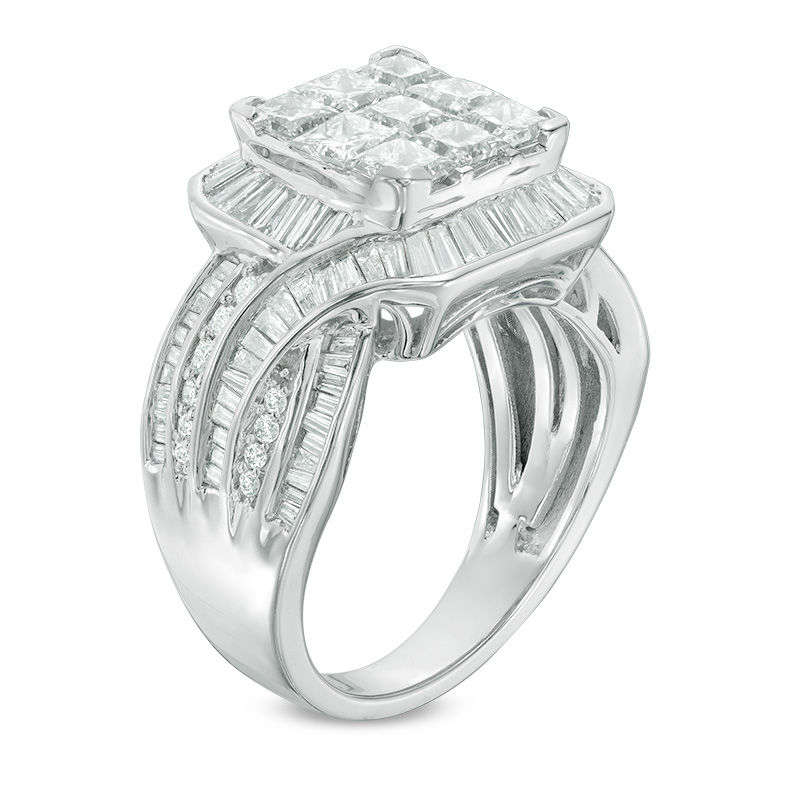 Main Image 2 of 3 CT. T.W. Princess-Cut Composite Diamond Bypass Frame Engagement Ring in 14K White Gold