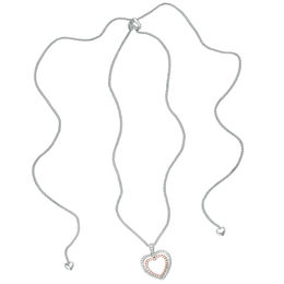 1/2 CT. T.W. Diamond Double Heart Bolo Necklace in Sterling Silver and 10K Rose Gold - 30&quot;