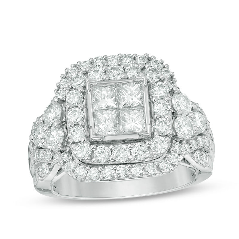 Main Image 1 of 3 CT. T.W. Quad Princess-Cut Diamond Double Frame Engagement Ring in 14K White Gold