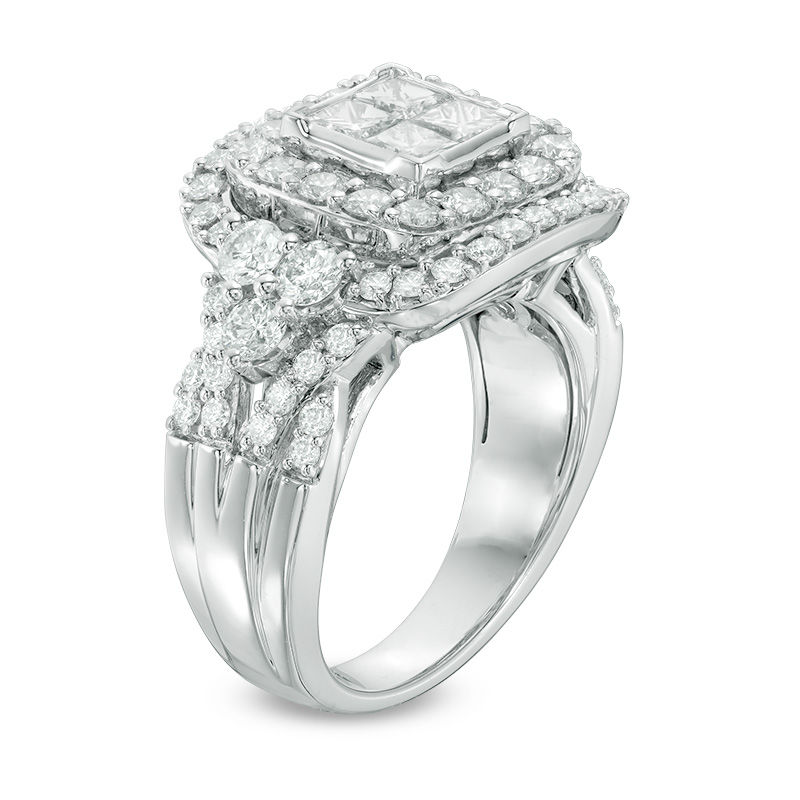 Main Image 2 of 3 CT. T.W. Quad Princess-Cut Diamond Double Frame Engagement Ring in 14K White Gold