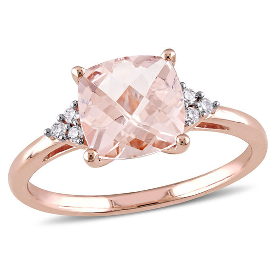8 0mm Cushion Cut Morganite And Diamond Accent Tri Sides Ring In 14k 8 0mm Cushion Cut Morganite And Diamond Accent Tri Sides Ring In 14k Rose