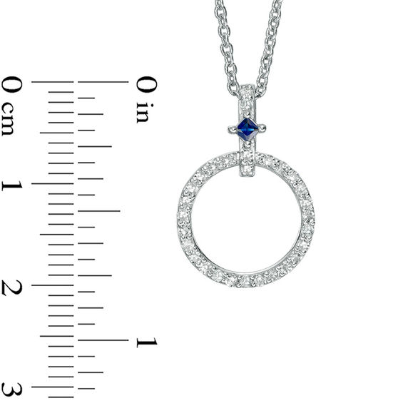 Vera Wang Love Collection 1/4 CT. T.w. Diamond and Princess-Cut Blue Sapphire Circle Pendant in Sterling Silver - 19"