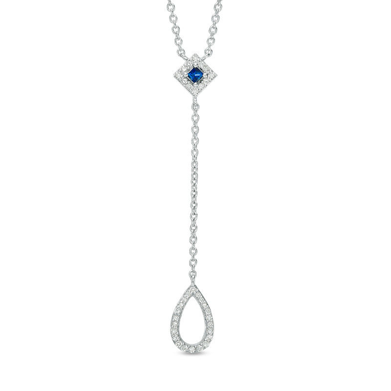 Main Image 1 of Vera Wang Love Collection 1/6 CT. T.W. Diamond and Princess-Cut Blue Sapphire "Y" Necklace in Sterling Silver - 19"