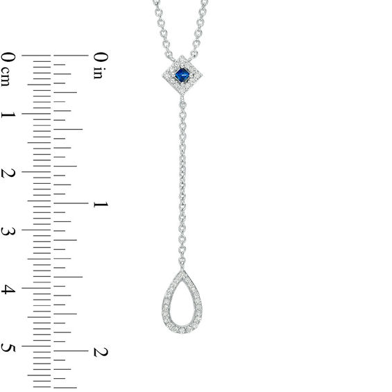 Vera Wang Love Collection 1/6 CT. T.w. Diamond and Princess-Cut Blue Sapphire "Y" Necklace in Sterling Silver - 19"