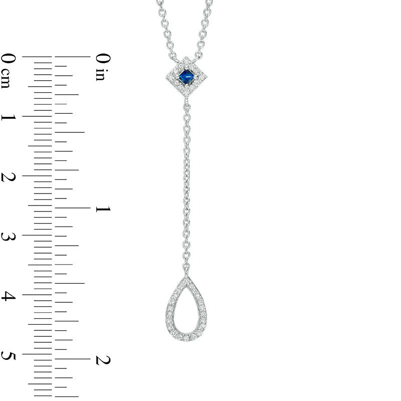 Main Image 2 of Vera Wang Love Collection 1/6 CT. T.W. Diamond and Princess-Cut Blue Sapphire "Y" Necklace in Sterling Silver - 19"