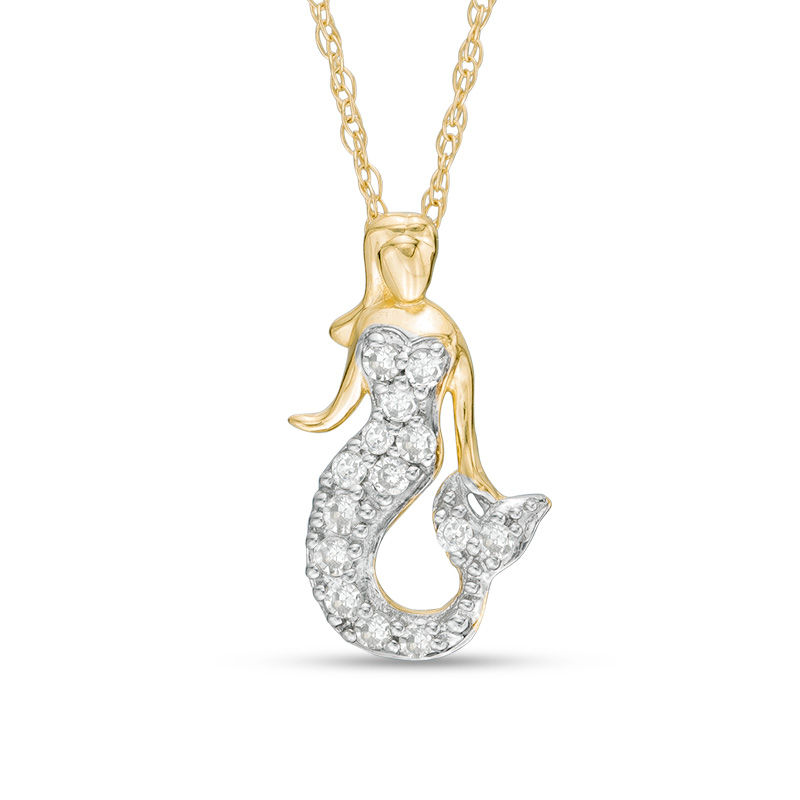 Main Image 1 of 1/10 CT. T.W. Diamond Mermaid Pendant in 10K Gold