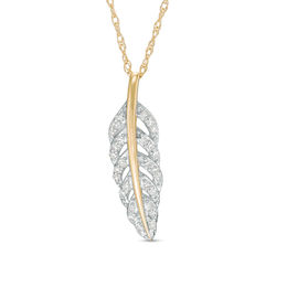 1/10 CT. T.W. Diamond Feather Pendant in 10K Gold