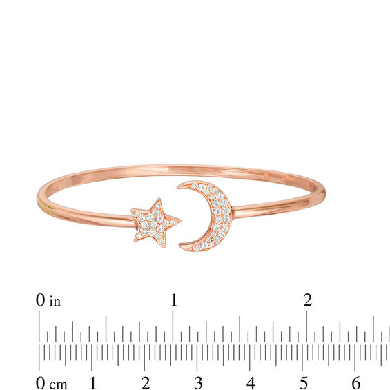 Lab-Created White Sapphire Star and Crescent Moon Open Bangle in Sterling Silver with 18K Rose Gold Plate - 7.25"
