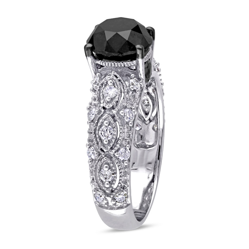Main Image 2 of 3 CT. T.W. Enhanced Black and White Diamond Vintage-Style Engagement Ring in 10K White Gold
