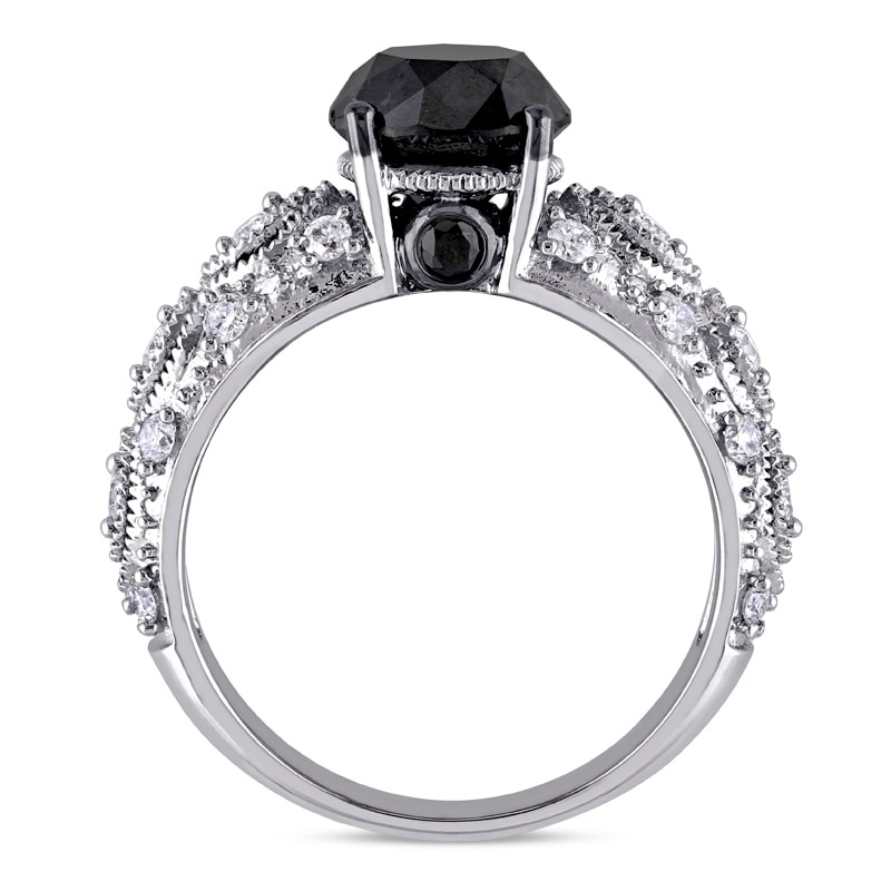 Main Image 3 of 3 CT. T.W. Enhanced Black and White Diamond Vintage-Style Engagement Ring in 10K White Gold
