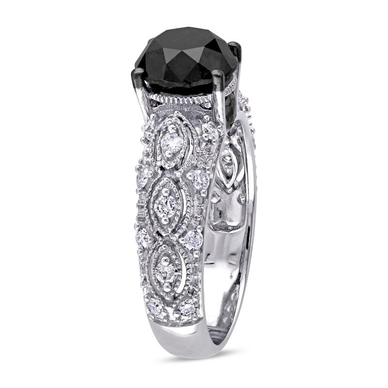 3 CT. T.W. Enhanced Black and White Diamond Vintage-Style Engagement Ring in 10K White Gold