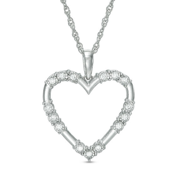 1/8 CT. T.w. Diamond Three Stone Station Heart Pendant in 10K White Gold