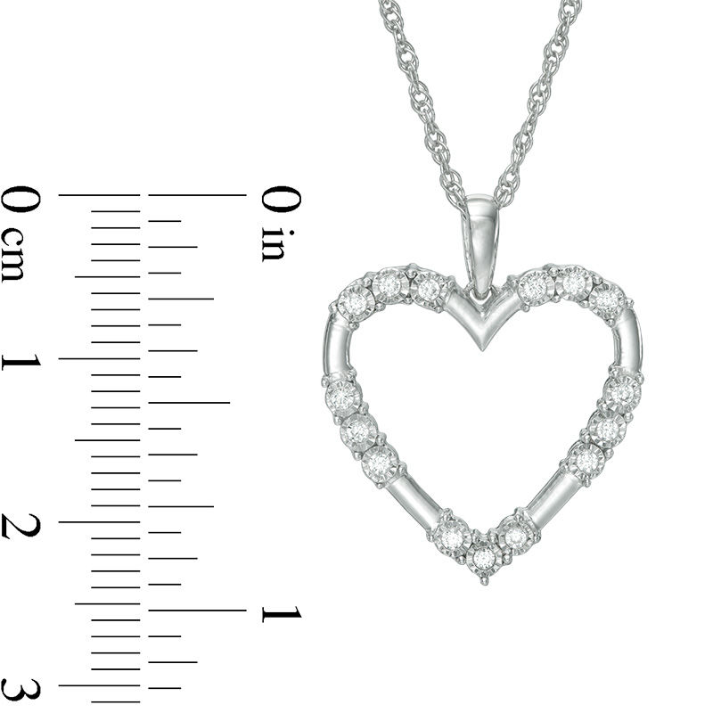 Main Image 2 of 1/8 CT. T.W. Diamond Three Stone Station Heart Pendant in 10K White Gold