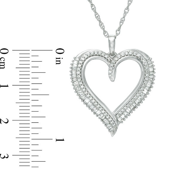 1/2 CT. T.w. Baguette and Round Diamond Heart Pendant in 10K White Gold