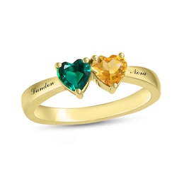 Couple's Heart-Shaped Birthstone Ring (2 Stones and Names)