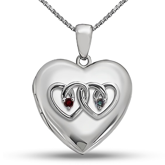 Couple's Birthstone Intertwining Hearts Locket (2 Stones and 3 Lines)
