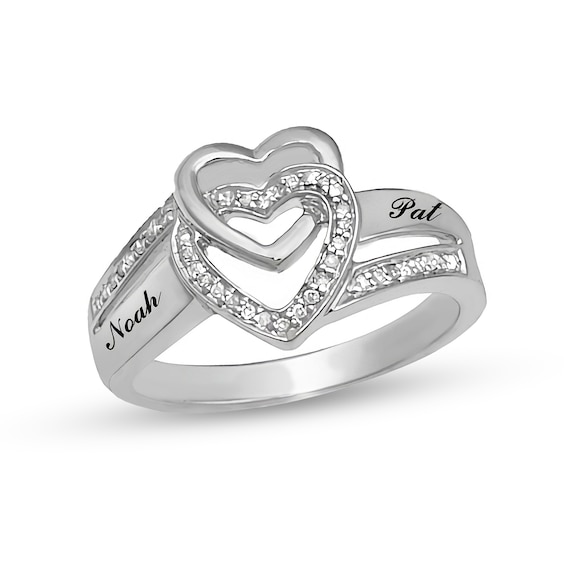Diamond Accent Interlocking Hearts Promise Ring (2 Names)
