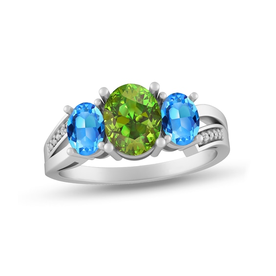 Mother's Oval Birthstone and Diamond Accent Three Stone Ring (3 Stones)