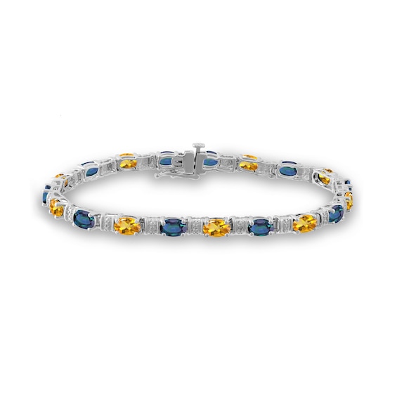 Mother's Oval Birthstone and Diamond Accent Bracelet (2 Stones)
