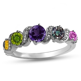 Mother's Birthstone and Diamond Accent "S" Wave Ring (5 Stones)
