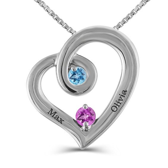Couple's Birthstone Swirl Heart Pendant (2 Stones and Names)