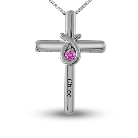 Birthstone Cross Pendant (1 Stone and Name)