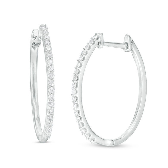 1/4 CT. T.W. Diamond Hoop Earrings in Sterling Silver | Silver and ...